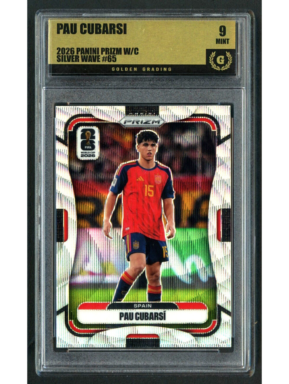 2026 Panini Prizm FIFA W/C Pau Cubarsi #65 Silver Wave Prizm Spain Graded Mint 9